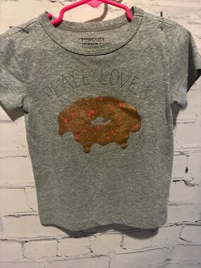 Crewcuts Gray Tee with Gold Glitter Donut and Pink Sprinkles 3T